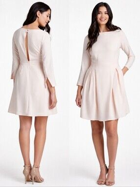 Modcloth Pastel Pink Print Slit Cut Out Back A-Line Long Sleeve Dress Sz M